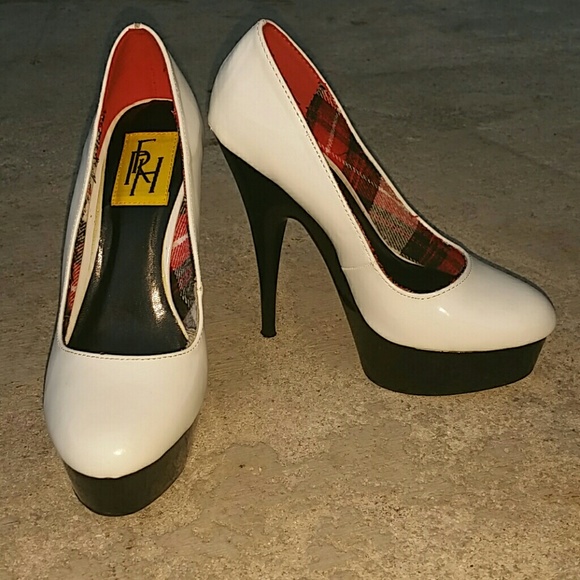 White and black platform heel.
