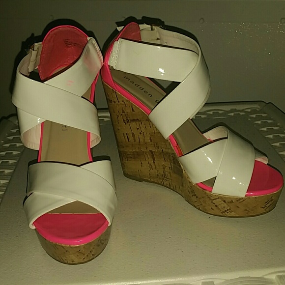 Madden Girl Hot Pink and White cork wedge.
