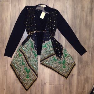 Michael Kors Printed Flyaway Belted Jacket/Sweater