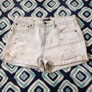 Distressed jean shorts