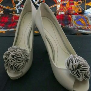 Nude Leather Peep Toe Heels