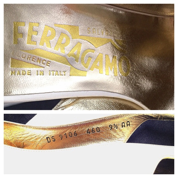 New Ferragamo Royal Gold Cap Toe Sling Back Heels - Picture 3 of 4