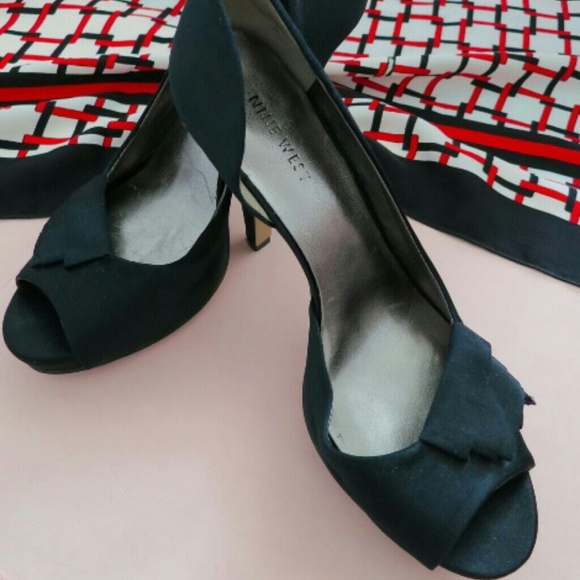 Navy/Black Satin Peep Toe Pumps Wedding/Prom