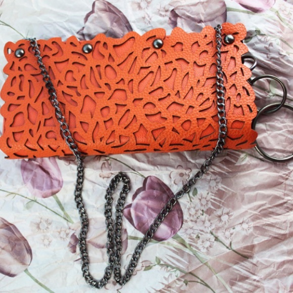 Handbags - Orange carved out clutch/bag