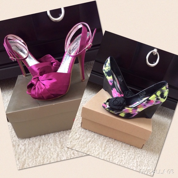 Berry ankle strap heel & Multi-colored wedge