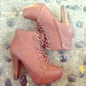 👠Brown Ankle Platform Heeled Booties