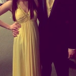 Yellow floor length prom dress