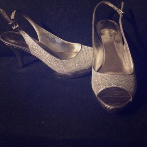 Silver sequined high heels