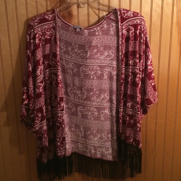 Maroon elephant shirt with fringe