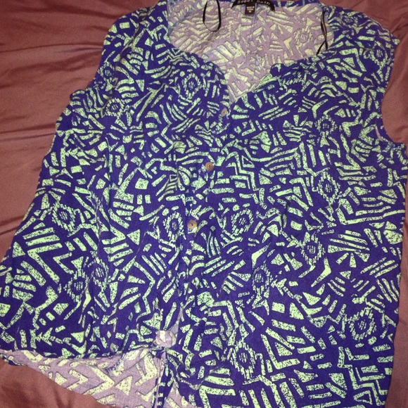 Aqua blue and greenish real button up tank top