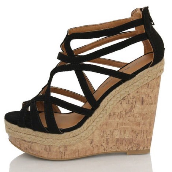 Platform Sandal Wedges in Black & Camel Cork!