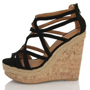 Platform Sandal Wedges in Black & Camel Cork!