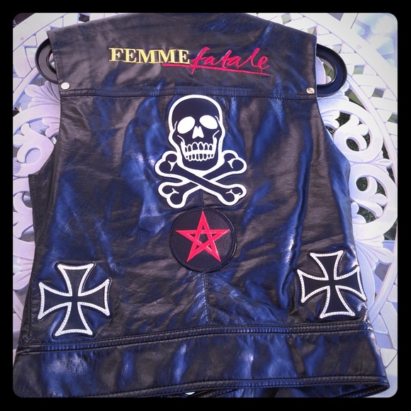 Femme Fatale Jackets & Blazers - Black Faux Leather Femme Fatale Logo Rock Vest
