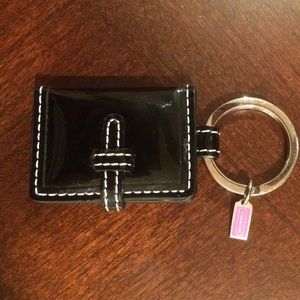Coach black patent leather keychain photo holder