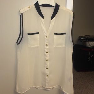 sleeveless sheer button up