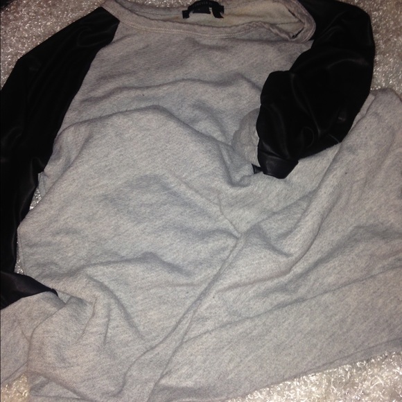 Two Tone "Leather" Sleeve Sweater