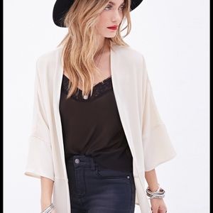 Forever 21 Cream Sateen Paneled Cardigan