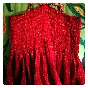 Ruby Red and Golden Silky Maxi Dress XXL