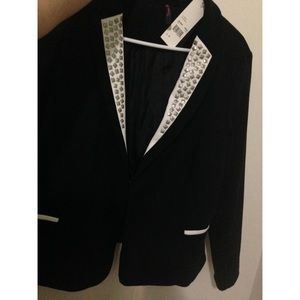 Black and white studded blazer