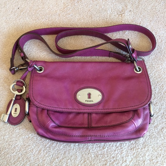✨Host Pick Purple Leather Fossil Crossbody Satchel