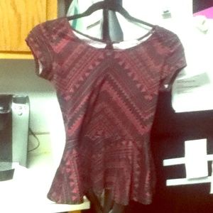 Maroon and Black Aztec Tribal Print Top