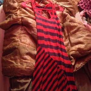 Red and grey maxi dress