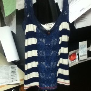 Navy and White Tank Top with Lace
