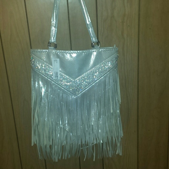 Silver fringe & rhinestone purse