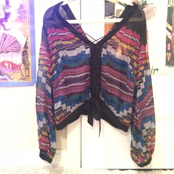 Bebe sheer long sleeve crop