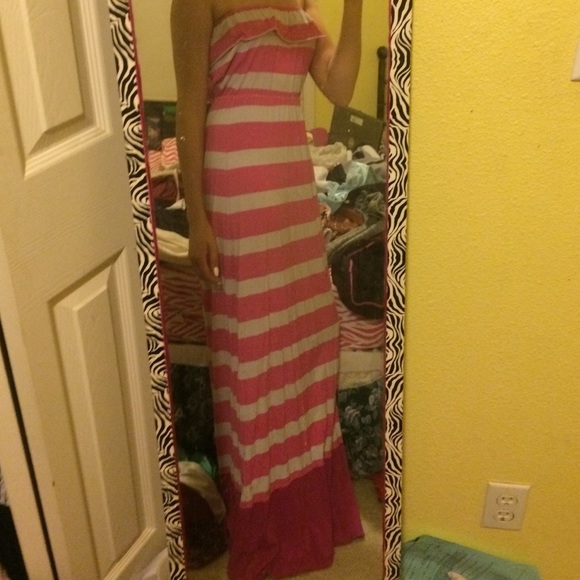 Pink striped maxi dress