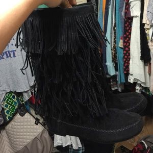 Wet seal black fringe boots!