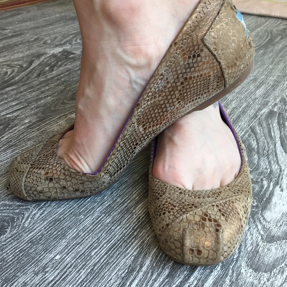 TOMS Gold Snake Skin Ballet Flats