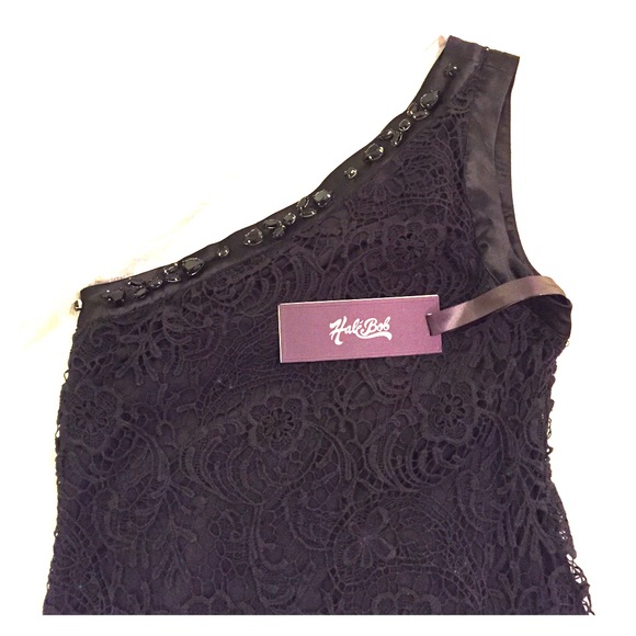 Hale Bob Lace Overlay cocktail dress w/ jewels