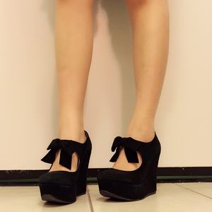 Topshop black bow wedge