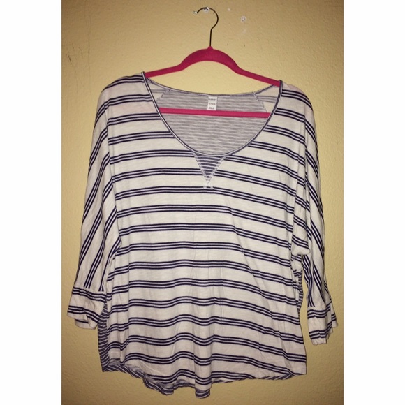 🔹Navy Blue Striped Quarter sleeve Top 🔹