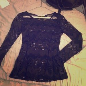 Black lace chevron stripe long sleeve