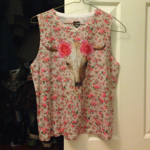 Vintage floral skull tank top