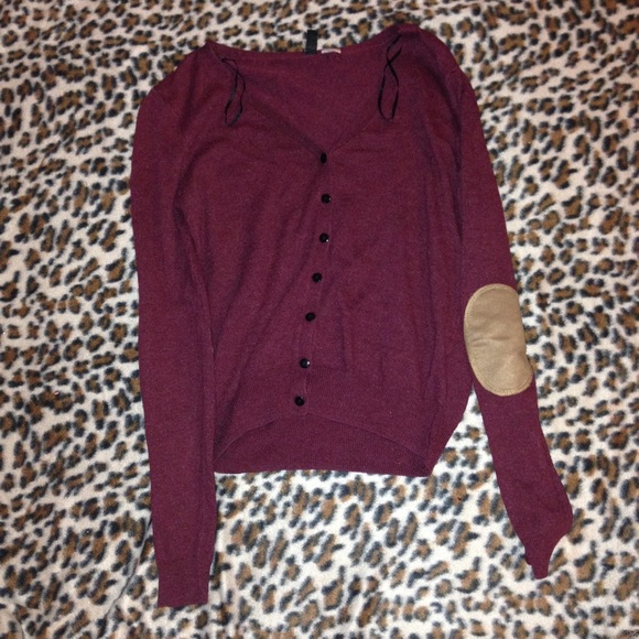 maroon cardigan with elbow patches