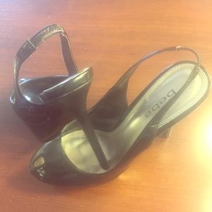 Bebe black high heeled shoes sling back size 7