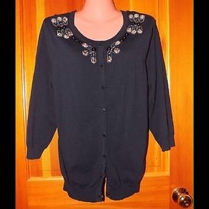Chaus Midnight Blue Cardigan Embellished