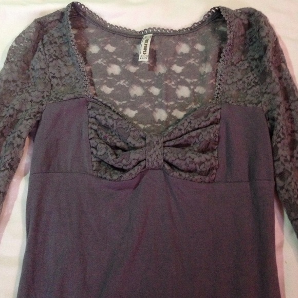 Free People Grey Lace Long Sleeved Top