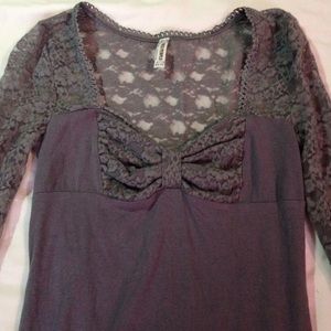 Free People Grey Lace Long Sleeved Top