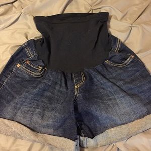 Indigo blue maternity shorts