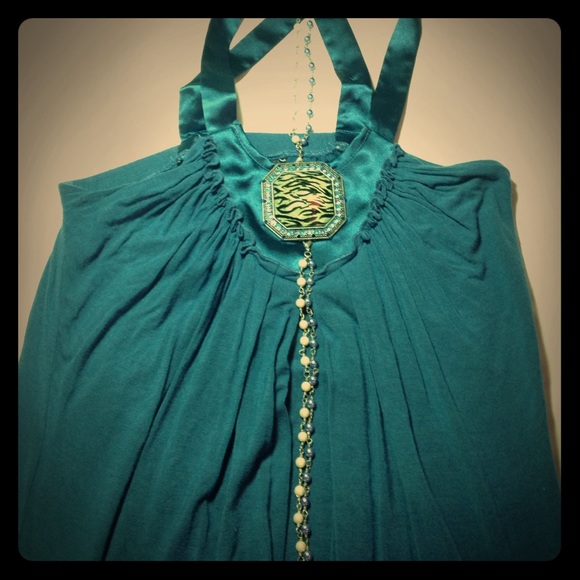 Blue love and love dress with pearl/chain detail