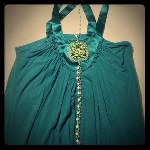 Blue love and love dress with pearl/chain detail