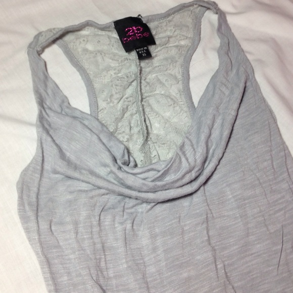 Bebe grey lace open back top SZ XS
