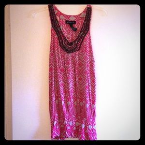 Pink and tan beaded tank top cinched waste
