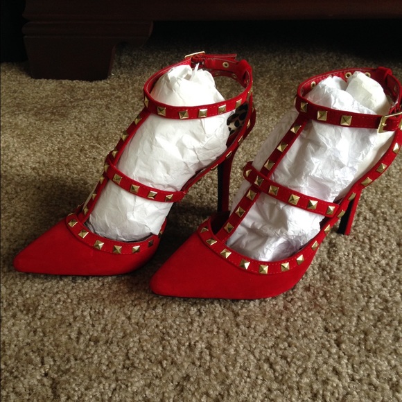 Red suede rockstud style heels SALE