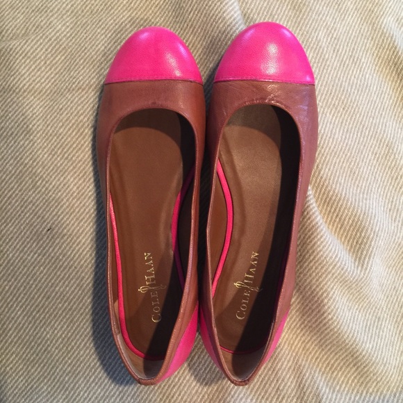 Adorable hot pink and brown Cole Haan ballet flats
