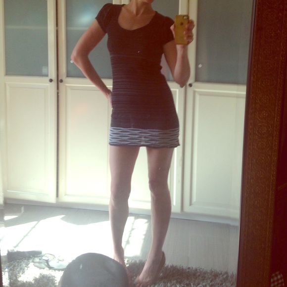 Thin Knit Mini Dress- Black and grays- Small